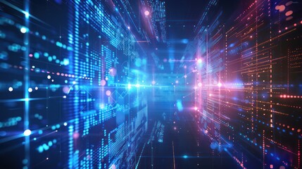 background of futuristic computer network and advanced internet network connection in neon colors