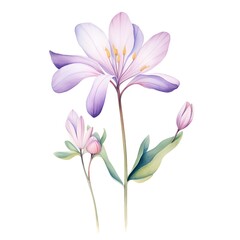 Fototapeta premium Beautiful vector image with nice watercolor crocus flowers on white background