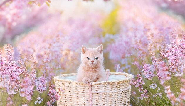 바구니에 앉아 있는 새끼 고양이