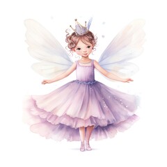 Beautiful little fairy. Watercolor illustration isolated on white background.