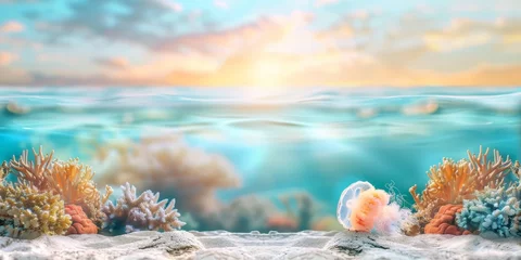  Sea jellyfish swims in the sea under water among the bright coral reefs © megavectors