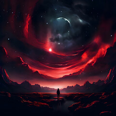 오로라를 바라보고 있는 사람