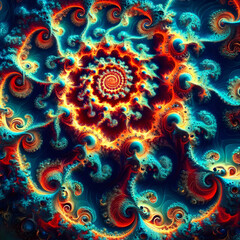 Spiraling Abyss of Fractal Flames in Oceanic Hues