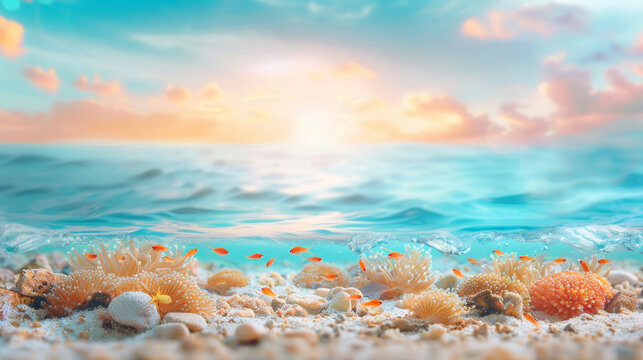 Underwater nature. Coral reef in blue sea and ocean. Fascinated by the beauty of the underwater world