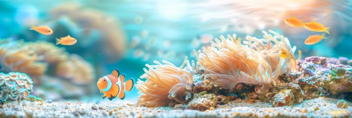 Fototapeta na wymiar Underwater nature. Coral reef in blue sea and ocean. Fascinated by the beauty of the underwater world