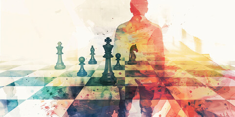Fototapeta premium Manipulation: The Chessboard and Strategizing Player - Visualize a chessboard with a strategizing player, illustrating the manipulation and control exerted by cult leaders over their followers