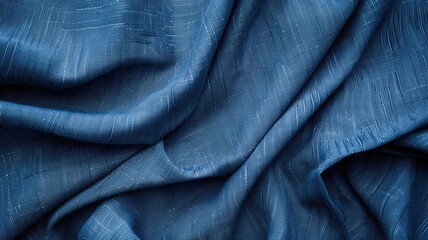 Textured blue fabric with folds and subtle patterns