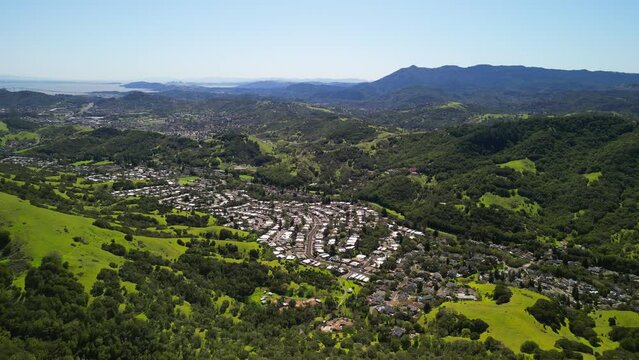 Aerial View of Lucas Valley, Mt Tamalpais, Marin County, California, Scenic