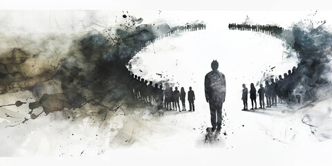 Obraz premium Alienation: The Outsider and Closed Circle - Picture an outsider looking in at a closed circle, illustrating the alienation and isolation often experienced by those outside of a cult