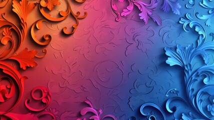 Colorful gradient background with embossed floral design