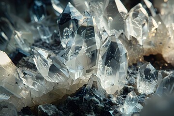 Crystal Geometry: Textured Transparent Crystals as an Abstract Mineral Background Showcasing Raw and Geometric Beauty