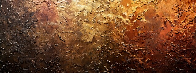 A close-up of an abstract textured surface with copper and gold hues. - obrazy, fototapety, plakaty