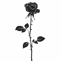 Obraz premium Minimalist art, black and white rose silhouette, clean and simple lines for contemporary decor or branding