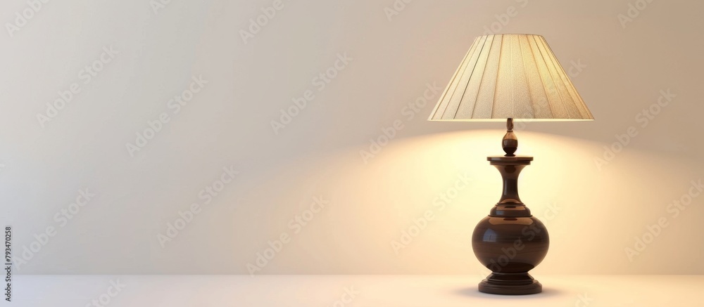 Poster a simple table lamp illuminating on a flat surface with a plain white backdrop