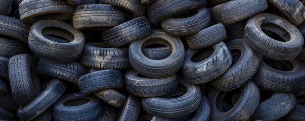 Pile of used car tires for recycling
