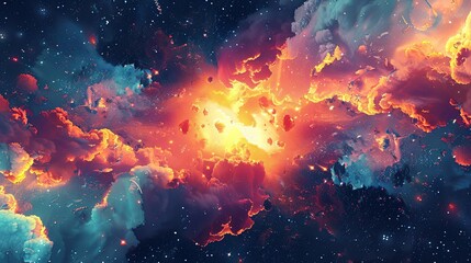 Abstract  wallpaper of space explosion amidst stars, - obrazy, fototapety, plakaty
