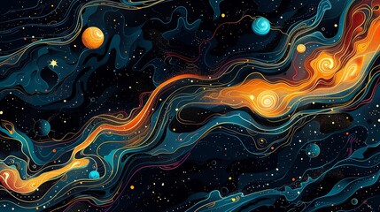 Abstract art of swirling space nebula in vibrant colors on dark background.
