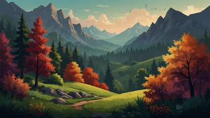 autumn in the mountains - obrazy, fototapety, plakaty