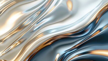 Abstract liquid gold and silver wave pattern with reflection