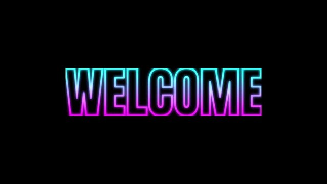 blue and purple welcome text animation for the opening footage.