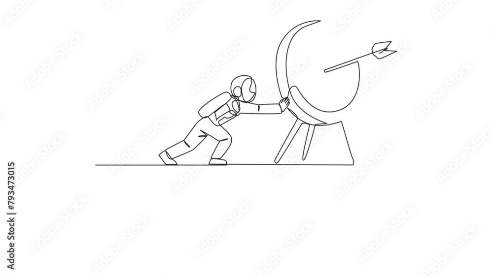 Aufkleber animated self drawing of continuous one line drawing astronaut pushes giant arrow board target over 