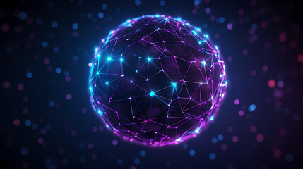 3D rendering of glowing sphere with connections and data points