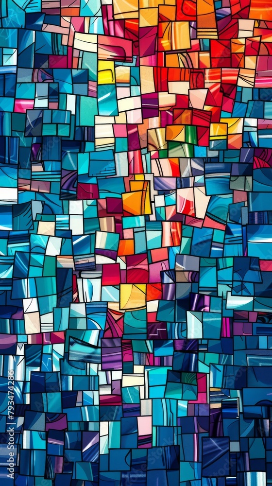 Poster vibrant mosaic of geometric shapes creating a dynamic and modern pattern