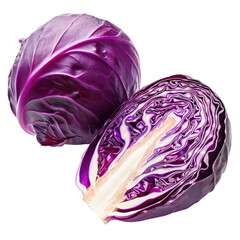 Obraz premium Fresh red cabbage halves on a transparent background