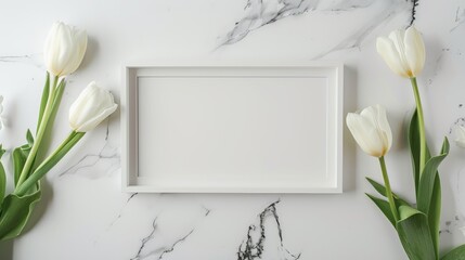 White tulip and mockup frame with space for text
