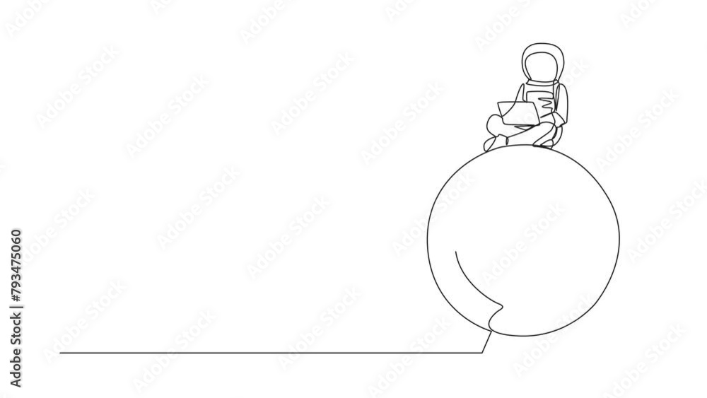 Aufkleber animation of continuous one line drawing young astronaut sitting on giant arrow board target typing 