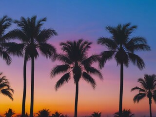 Fototapeta na wymiar palm trees against blue sky during sun set.