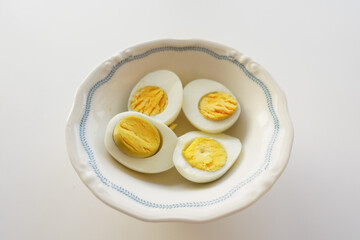 Fried eggs in the plate close up ,