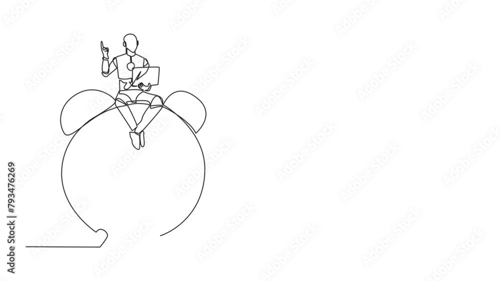 Poster animated self drawing of single continuous line drawing robotic artificial intelligence sitting on g