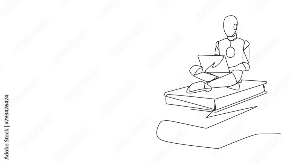 Poster self drawing animation of animation of single one line drawing robotic artificial intelligence sitti
