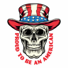 Skull with uncle Sam hat 4th July American Independence Day Vector - obrazy, fototapety, plakaty