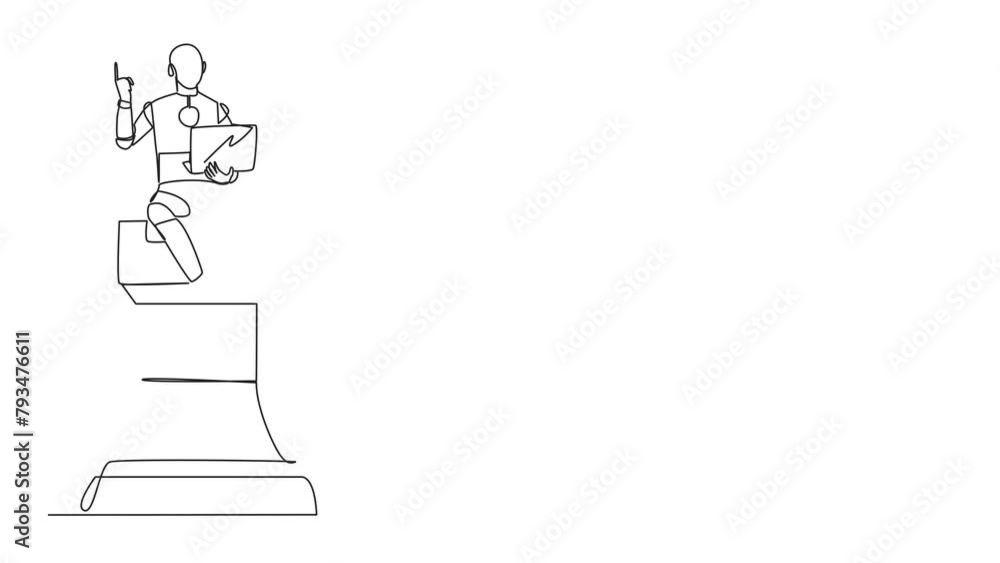 Poster self drawing animation of continuous one line drawing robotic artificial intelligence sitting on gia