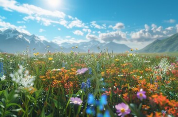  Enchanting Wildflower Meadow: Vibrant Colors Under Blue Sky
