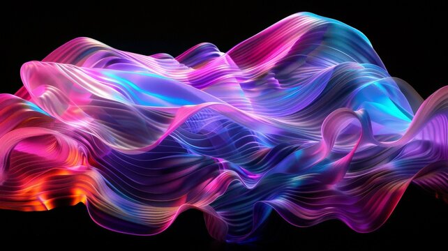 Explore the captivating beauty of this abstract fluid iridescent holographic neon curved wave in motion