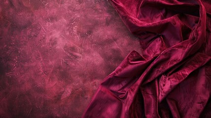 Luxurious red satin fabric on textured background