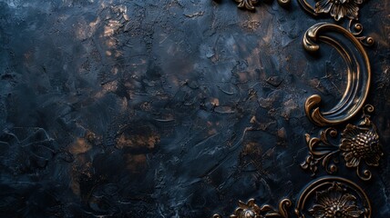 Vintage metallic door handle on textured dark blue wall