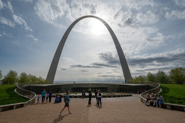 Gateway Arch National Park in Saint Louis, Missouri under dramatic morning cloudscape in April.