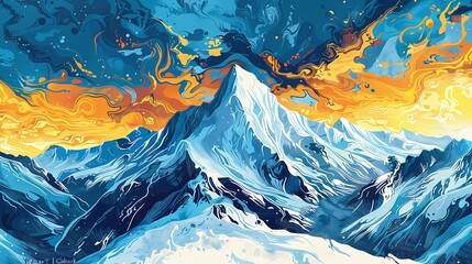 glittering golden snow mountain pattern illustration poster background