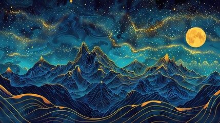 Fototapeta na wymiar glittering golden snow mountain pattern illustration poster background