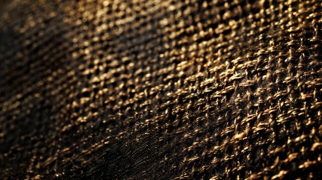 Close-up texture of woven fabric with golden threads