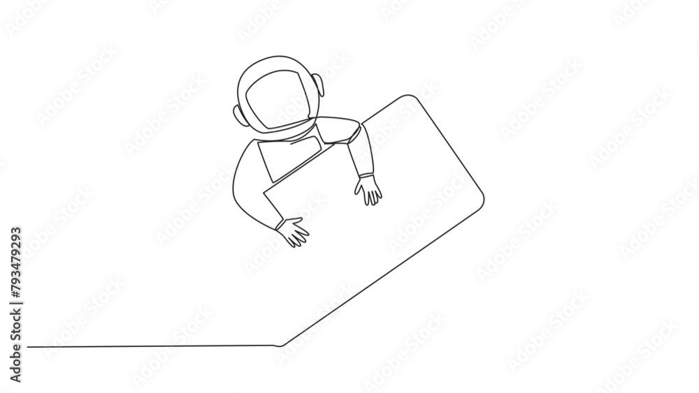 Aufkleber animation of single continuous line drawing young energetic astronaut hugging handphone. learn every