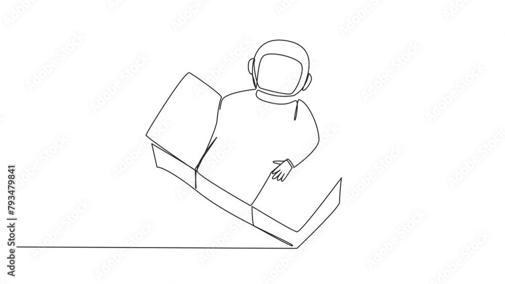 Poster animated self drawing of continuous one line drawing astronaut hugging pile of banknotes. got donati