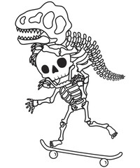 Cute ghost Halloween skull carrying dinosaur friend lovers on their backs. Have fun skateboarding.