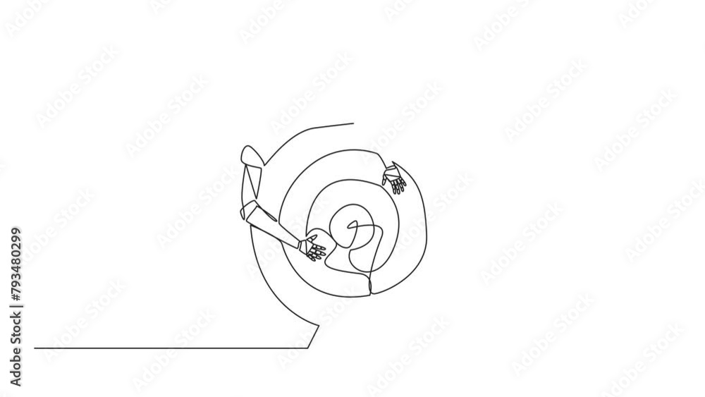 Aufkleber animation of single one line drawing robot hugging arrow board target. sharpen the robot's artificia