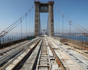 A long bridge is under construction.