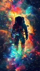 Astronaut in vibrant cosmic space